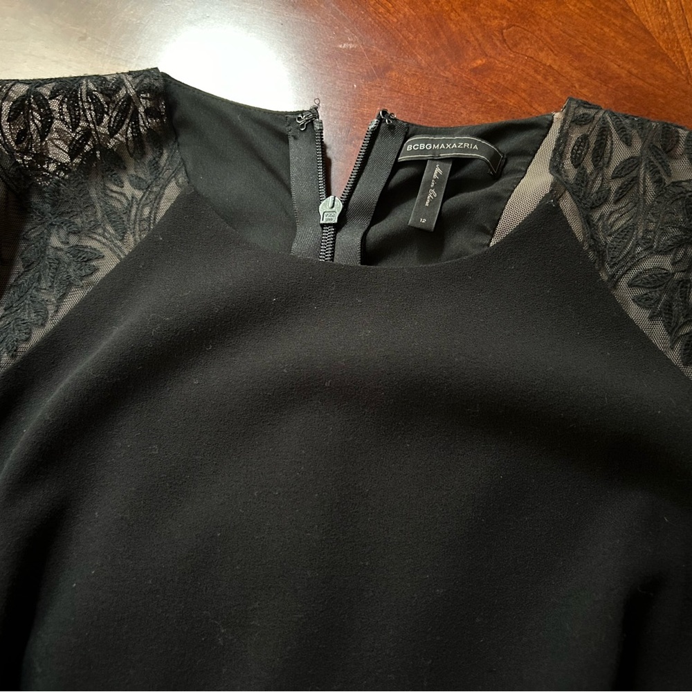 BCBG Elegant Black Gown with Lace Detail Size 12-Perfect for Prom or formal